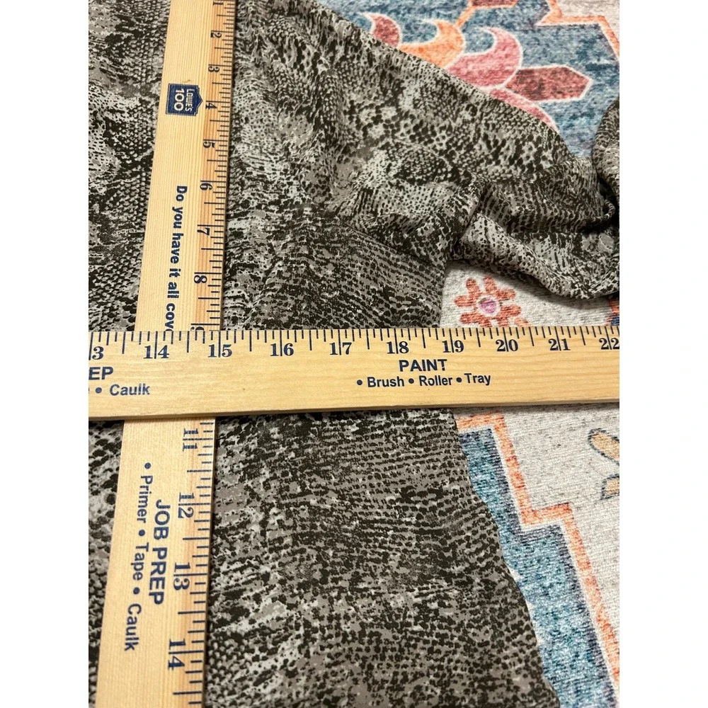 DR2 small animal snake print blouse roll tab sleeve tunic green brown office‎